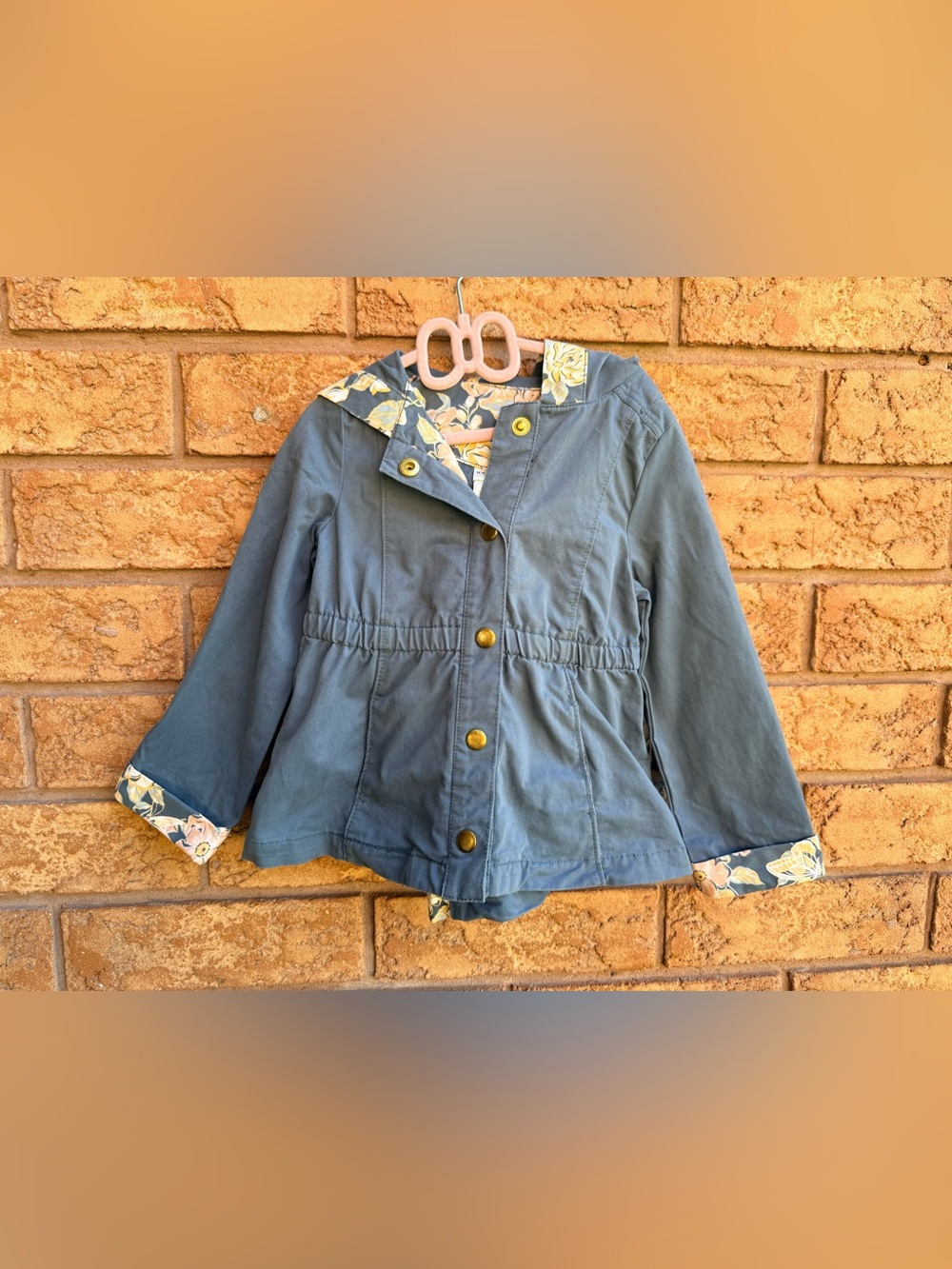 💫4/$25 • Max Studio Kids Blue Hooded Anorak Jacket – Floral Trim & Snap Front